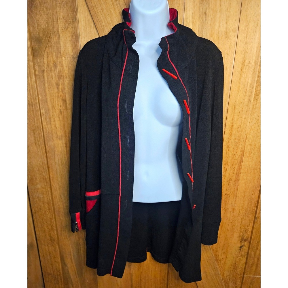 Ali Miles Longline Black Red Accent Jacket Dark Fairy Goth Textured #586